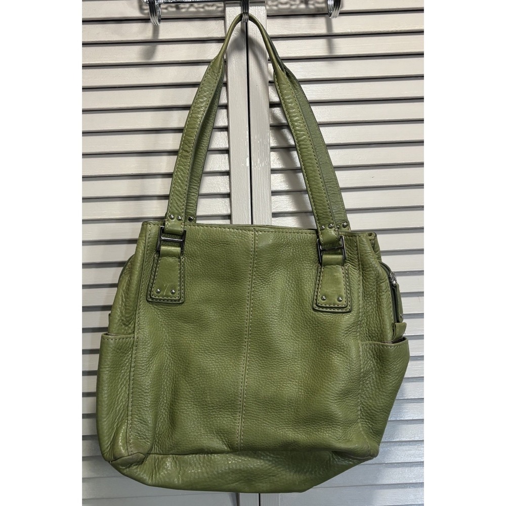 Fossil Pebble Satchel Green Leather Top Zip Double Strap Sev Pockets